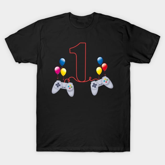 1st Birthday Boy one-Year Old Video Game Player Kids T-Shirt by Msafi